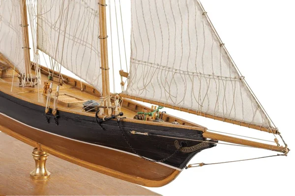 Handmade model sailing ship. Beautiful Handmade model sailboat of America New York 1851 isolated on white background.