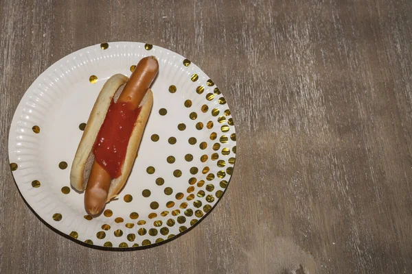 Nahaufnahme Von Hotdog Auf Party Pappteller — Stockfoto