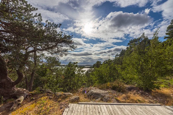 白い雲と青い空に海の素晴らしい美しさ 美しい夏の自然背景 スウェーデン — ストック写真