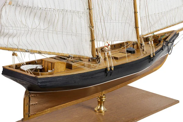 Handmade model sailing ship. Beautiful Handmade model sailboat of America New York 1851 isolated on white background.