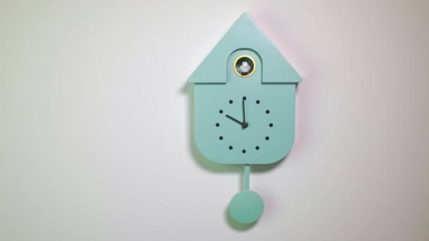 Close View Grey Wall Cuckoo Clock Background Sweden — Stock Video