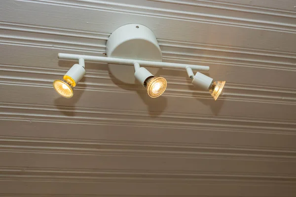 Close View Three Lights White Wooden Ceiling Sweden — Stock Photo, Image