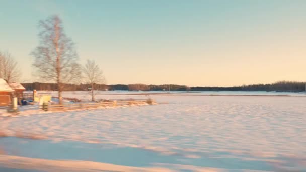 Gyönyörű Természet Táj Kilátás Téli Napon Autó Svédország — Stock videók