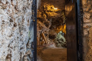 Entrance to cave. Beautiful nature backgrounds. Greece. 