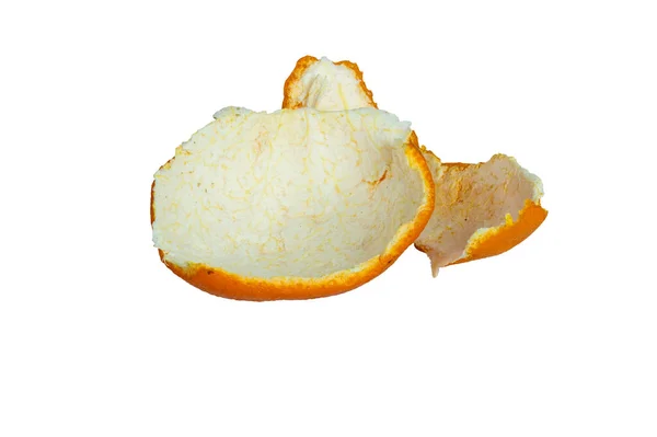 Close Blik Van Sinaasappelschil Witte Achtergrond Geïsoleerd — Stockfoto
