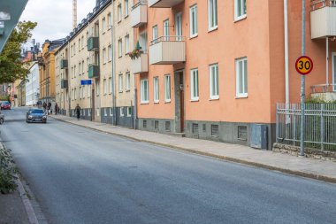 Güzel manzara manzarası, Uppsala, İsveç 'in eski sokak binaları. Turizm konsepti. 08.29.2021.