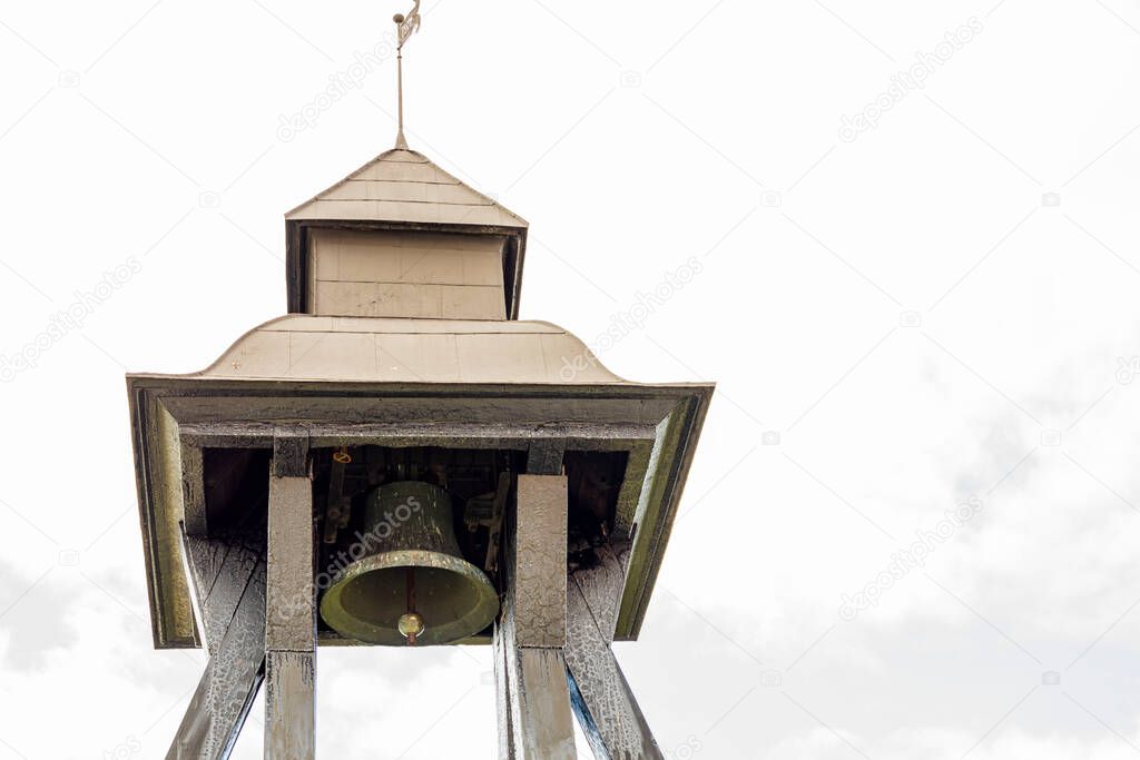 Close up view of historical bell tower in Uppsala, Sweden.