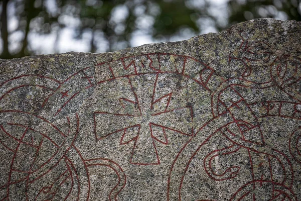 Γκρο Πλαν Άποψη Του Runestone Επιγραφή Από 1000S Σουηδία — Φωτογραφία Αρχείου