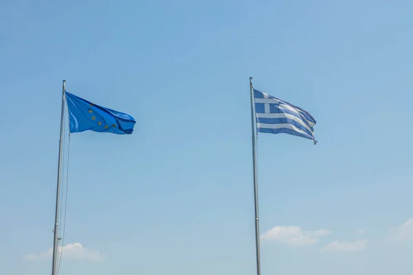 Zbliżenie Widok Grecji Europy Flagi Tle Błękitnego Nieba Grecja — Zdjęcie stockowe