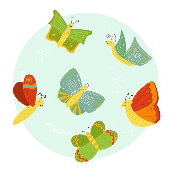 나비들 날개를 손으로 나비들 포스터 프린트 아이들을 창의적 — 스톡 벡터