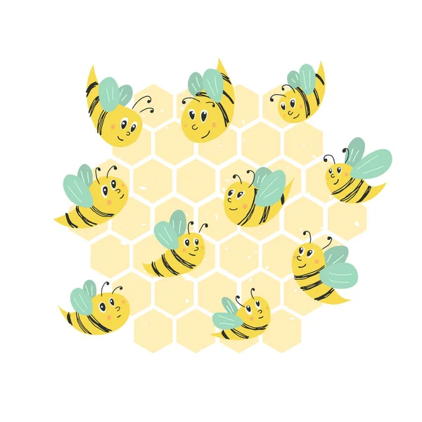 Illustration Vectorielle Abeilles Mignonnes Ensemble Abeilles Simples Pour Enfants Décorations — Image vectorielle