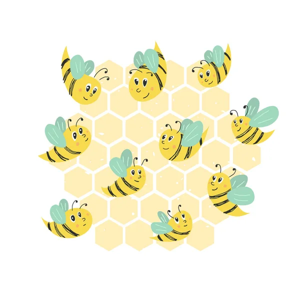 Vektorillustration Niedliche Bienen Set Einfacher Bienen Für Kinderdekorationen Bücher Und lizenzfreie Stockvektoren