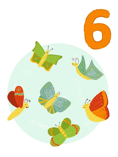 Counting Number Page Colorful Illustration Flying Butterflies Preschool Activity Kids — Stock Vector