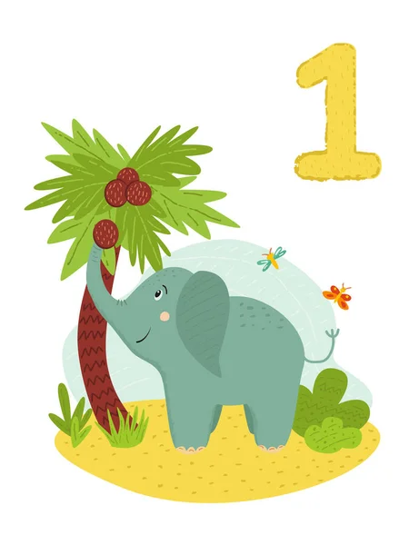 Zählen Von Bis Nummer Seite Mit Bunten Abbildungen Niedlicher Elefant — Stockvektor