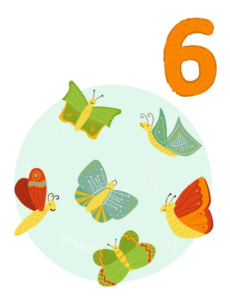 Zählen Von Bis Nummer Seite Mit Bunten Abbildungen Fliegende Schmetterlinge lizenzfreie Stockvektoren
