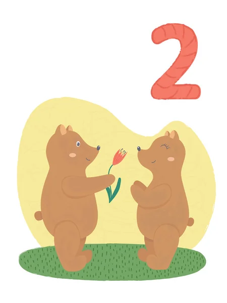 Zählen Von Bis Nummer Seite Mit Bunten Abbildungen Ein Bärenpaar Stockillustration