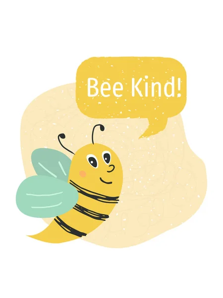 Vector Illustratie Schattige Ansichtkaart Met Bij Samenstelling Met Woorden Bee — Stockvector