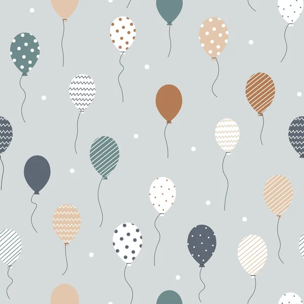 Vector Illustration Seamless Pattern Flying Balloons Geometric Patterns Cute Tender — Stock Vector