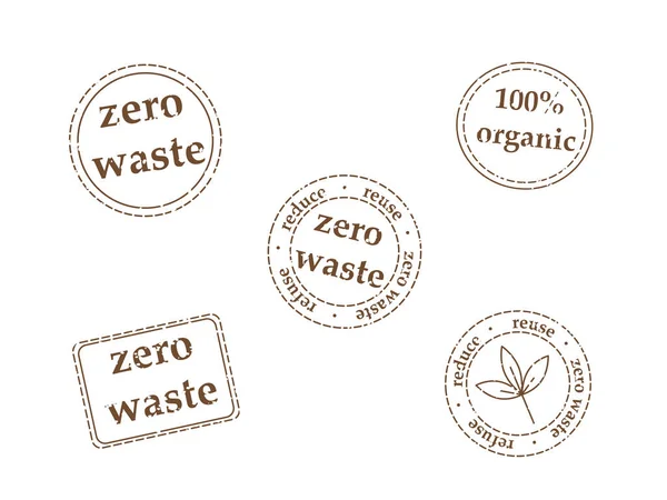Vektorillustration Sammlung Von Briefmarken Für Das Ökologische Konzept Zero Waste — Stockvektor