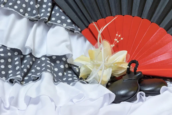 Clothing for Flamenco with red and black fan — Stock Photo, Image