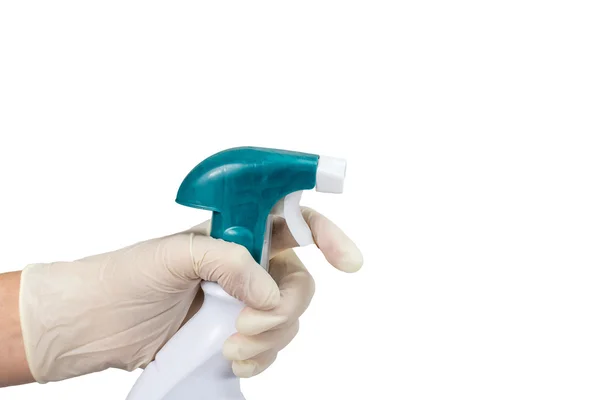 Woman is holding window cleaner in spray bottle — Stock Photo, Image