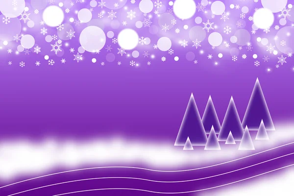 Purple christmas background with snowflakes and trees — Stock Photo, Image