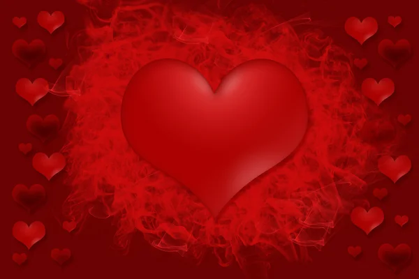 Hot red heart on the red smoke — Stock Photo, Image