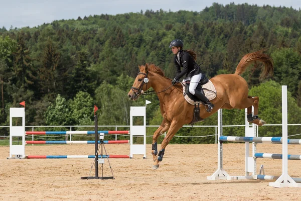 Hermosa joven en competición ecuestre — Foto de Stock