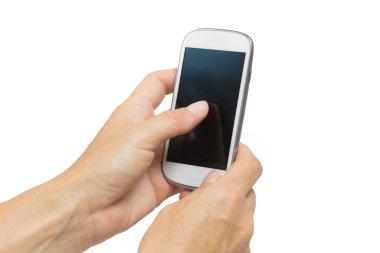 Bir akıllı telefon dokunmatik ekran el dokunuyor