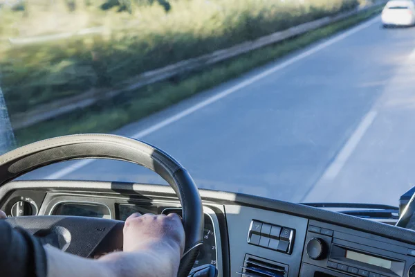 Cab of the truck while driving — Stock Photo, Image