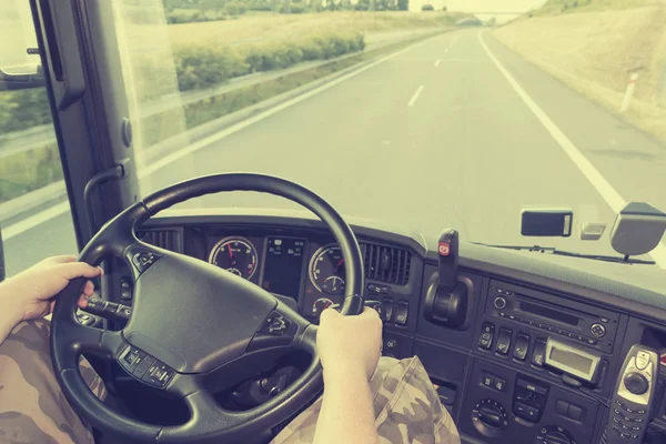 Truck driving instagram effect — Stock Photo, Image