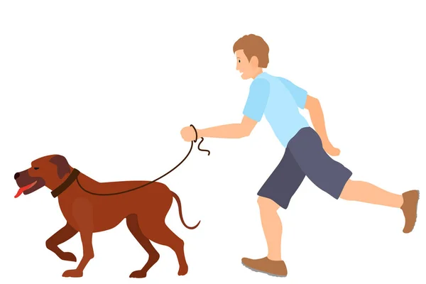 Homme Marche Avec Chien Grand Fort Courir Avec Votre Animal — Image vectorielle