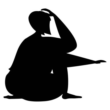 Kadın bacağı bükük oturuyor. Silüet biçiminde vektör. Beyazda izole edilmiş.