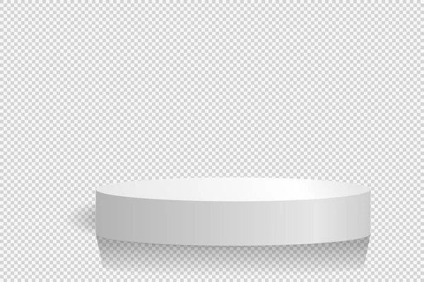 Gölgesi ve yansıması olan yuvarlak bir podyum. Şeffaf bir arkaplanın taklidi. Vektör, 3 boyutlu, gerçekçilik. Reklam için minimalist sahne, müze sergisi, moda gösterisi.