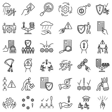 Risk yönetimi, iş sorunları, veri depolama kontrolü, ekonomi güvenliği. Kriptografi, kişisel verilerin korunması. Simge kümesi, vektör, izole, dış hat, mükemmel piksel 48x48.