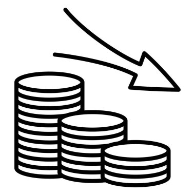 Gelirlerde azalma, kârda azalma, iflas, yoksulluk, yoksulluk. Finansal kriz, ekonomik düşüş. Vektör simgesi, izole edilmiş, Özet.