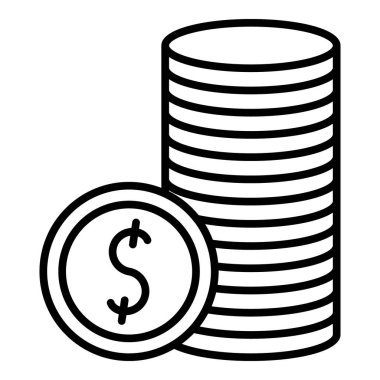 Dolar işareti, bozuk para yığını. Zenginliğin sembolü. Vektör Simgesi, Taslak, Tecrit - Maliye, Ekonomi, İş. Metal para, nakit kabul..