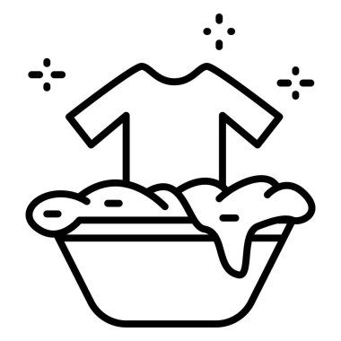 Giysiler için zarif bir el yıkama. Lekelerdeki yumuşak temizlik. Vektör Simgesi, Taslak, İzole edilmiş, 48x48 Piksel.