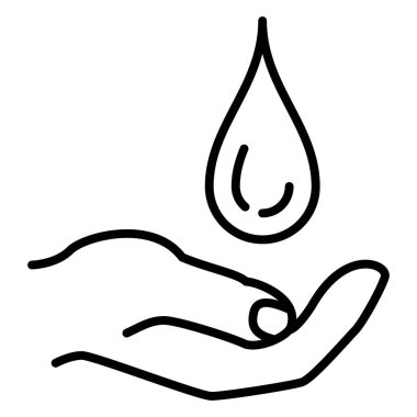 El dezenfeksiyonu, hijyen, tozdan ve pislikten temizlik. Damla avuç içine düşer. Vektör Simgesi, Taslak, İzole edilmiş, 48x48 Piksel.