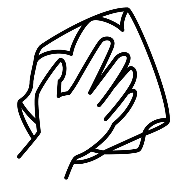 Peçeteli bir el tozu siler. Yüzeyi pislikten, hijyenden, dezenfeksiyondan, lekelerden temizlemek. Vektör Simgesi, Taslak, İzole edilmiş, 48x48 Piksel.