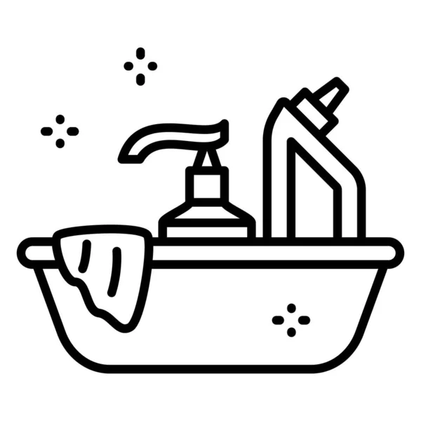 浴室のクリーニング用具 ボトル ナプキン スプレー 清潔で衛生的だ 消毒だ ベクトルアイコン アウトライン アイソレーション 48X48ピクセル — ストックベクタ