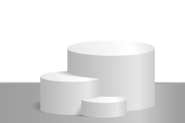Karmaşık şekilli üç basamaklı bir podyum. Ödüllendirme, sergi, sunum sahnesi. Vektör, 3d, gerçekçilik.