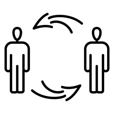 Sosyal ağlardaki insanlar, geri bildirim, takım çalışması, karşılıklı fayda, karşılıklı yardım, sosyal iletişim. Vektör simgesi, özet, izole edilmiş.