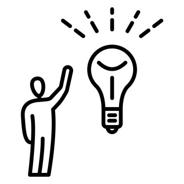 Beyin fırtınası, yenilikçi bir fikir, bir adam başarılı bir fikir buldu, parlak bir mucit. Vektör simgesi, özet, izole edilmiş.