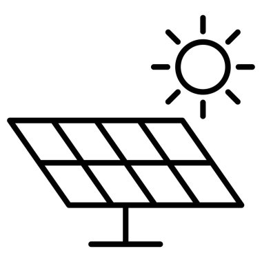 Elektrik için güneş paneli. Güneş pili, alternatif ve çevre dostu enerji kaynakları. Simge, vektör, dış hat, izole edilmiş, 48x48 piksel.