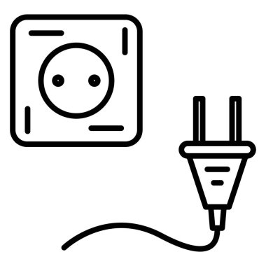 Elektrik teçhizatı, priz, soket. Elektrik enerjisi, cihazın bağlantısı. Simge, vektör, dış hat, izole edilmiş, 48x48 piksel.