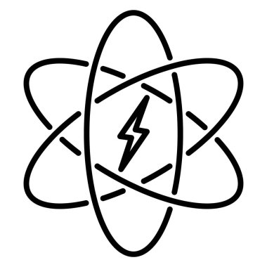 Nükleer enerji, bilimsel bir laboratuvar, bir nükleer enerji santrali. Atom ve elektriğin sembolü olan enerji türleri. Simge, vektör, dış hat, izole edilmiş, 48x48 piksel.