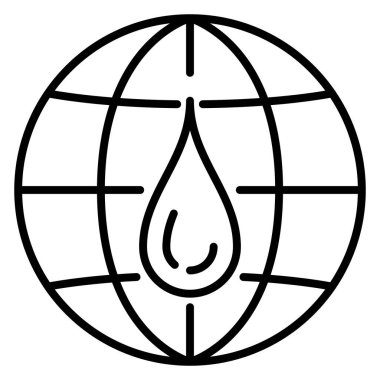 Dünyanın arka planına karşı bir damla sıvı. Çevresel sorunlar. İklim değişikliği. Simge, vektör, dış hat, izole edilmiş, 48x48 piksel.