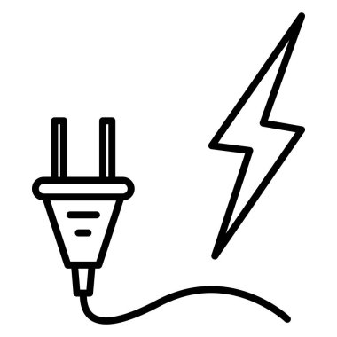 Fiş, elektrik şarjı, pil şarj işareti. Elektrik enerjisi. Simge, vektör, dış hat, izole edilmiş, 48x48 piksel.