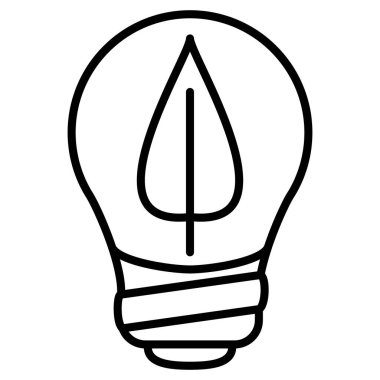 Ampulün içinde canlı bir yaprak. Yenilenebilir enerji kaynakları. Yeşil enerji. Çevresel sürdürülebilirlik. Vektör simgesi, özet, izole edilmiş.